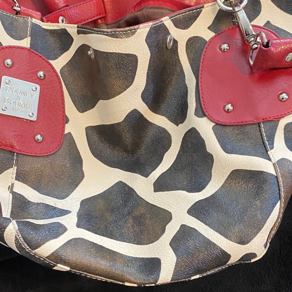Dooney & Bourke Red and Brown Giraffe Print Shoulder Bag - Picture 6 of 8